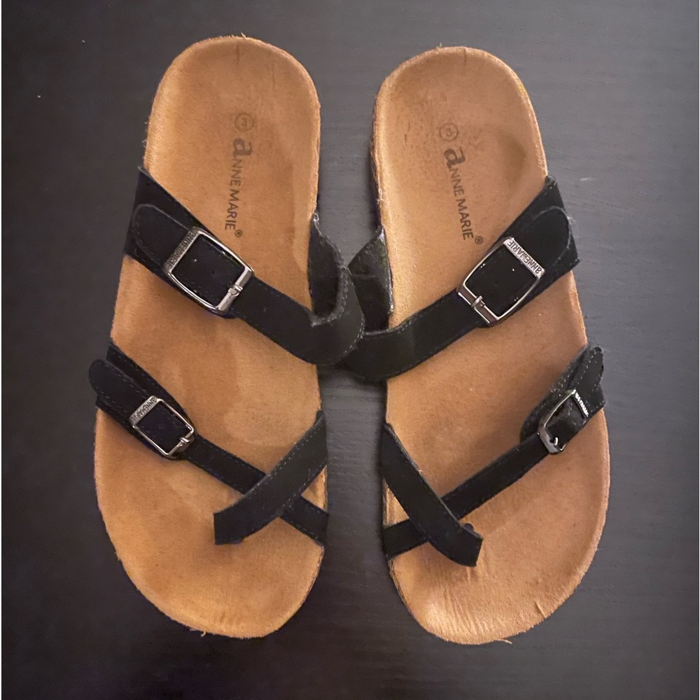 Girls Black Leather Sandals